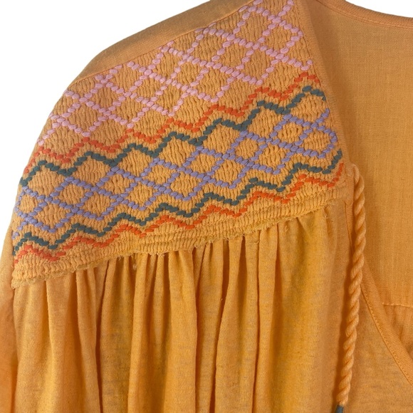 Free People Market Embroidered V-Neck Top in Carrot Ginger Orange Cotton Blend - Picture 12 of 16